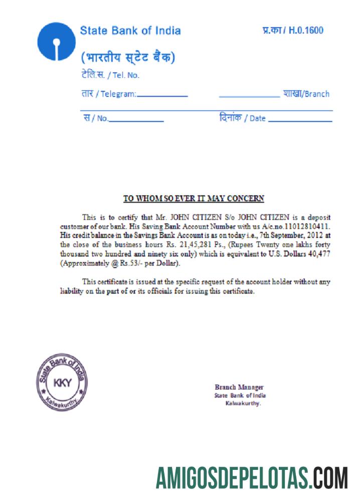 Referência do Banco Estadual da Índia da Índia amostra